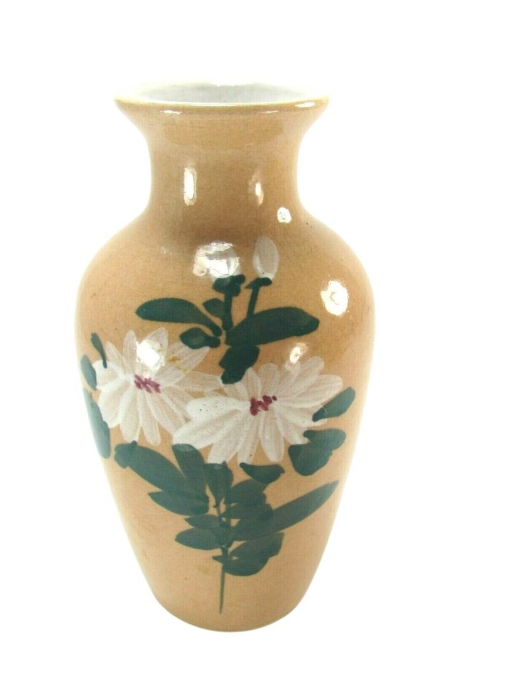 Vintage Daisy Floral Vase Beige Tan Handpainted Hand Painted 31396